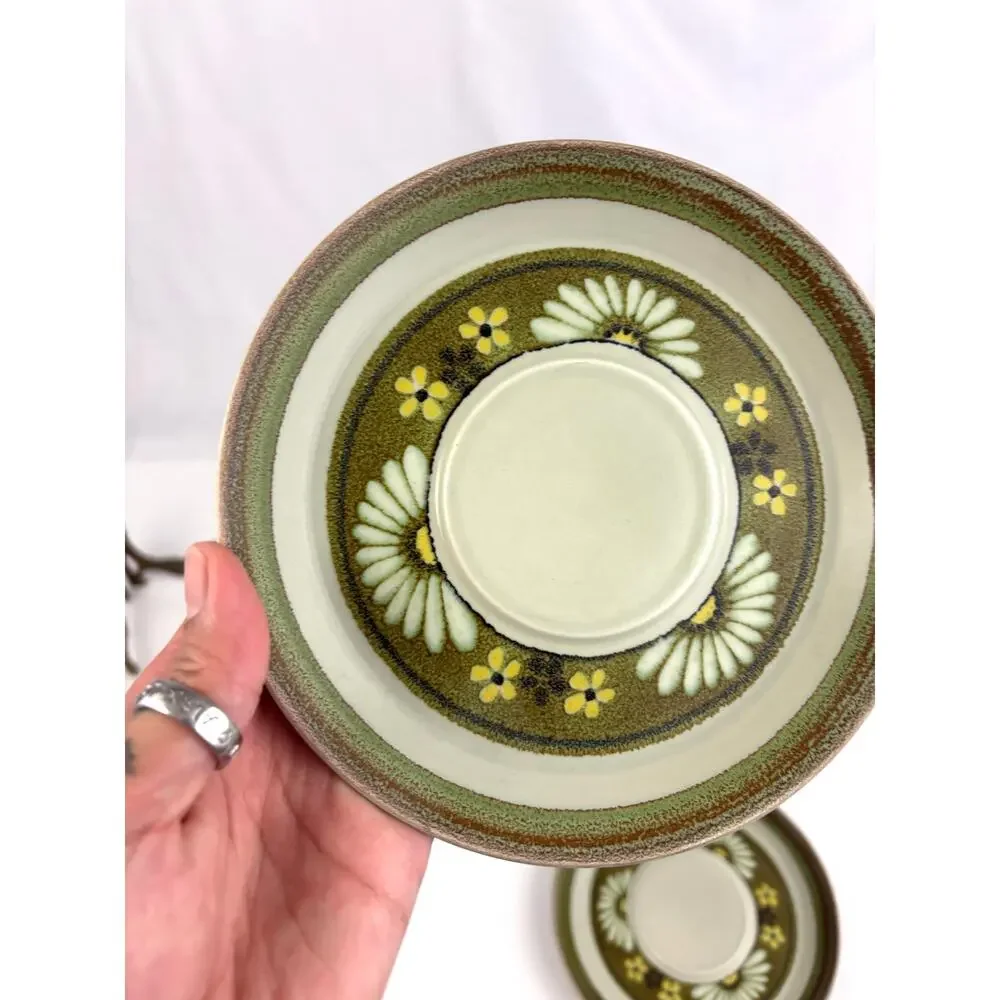 Vintage Mikasa Stonekraft Stone Flower Floral Daisy Saucers Lot‎ of 4 Japan
